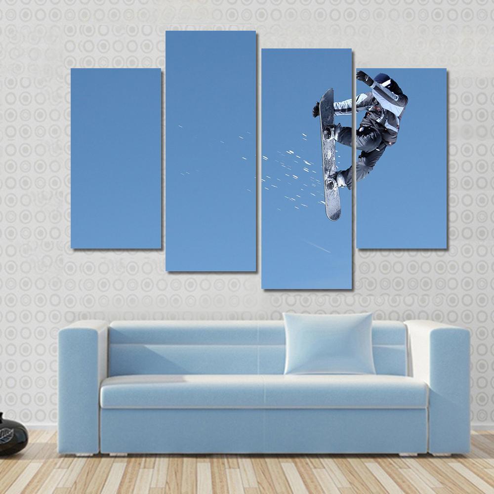 Snowboarder Jumping High At Lake Tahoe Resort Canvas Wall Art-4 Pop-Gallery Wrap-50" x 32"-Tiaracle