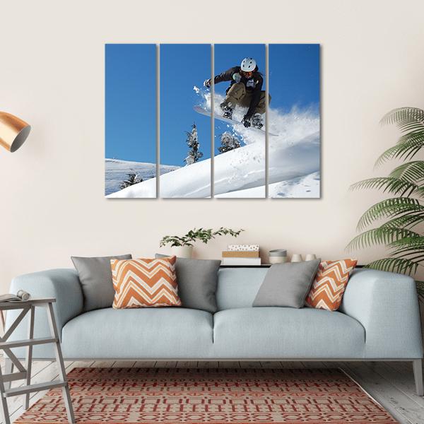 Snowboarder Jumping Motion Canvas Wall Art-4 Horizontal-Gallery Wrap-34" x 24"-Tiaracle