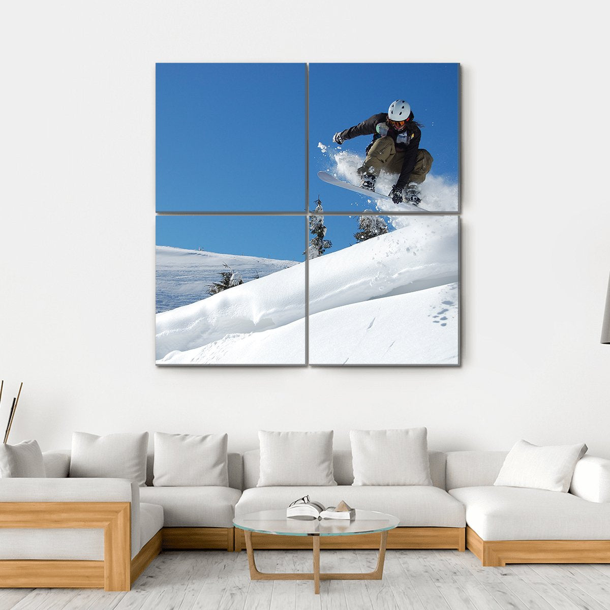 Snowboarder Jumping Motion Canvas Wall Art-4 Square-Gallery Wrap-17" x 17"-Tiaracle