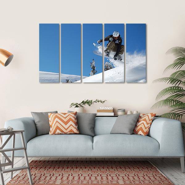 Snowboarder Jumping Motion Canvas Wall Art-5 Horizontal-Gallery Wrap-22" x 12"-Tiaracle