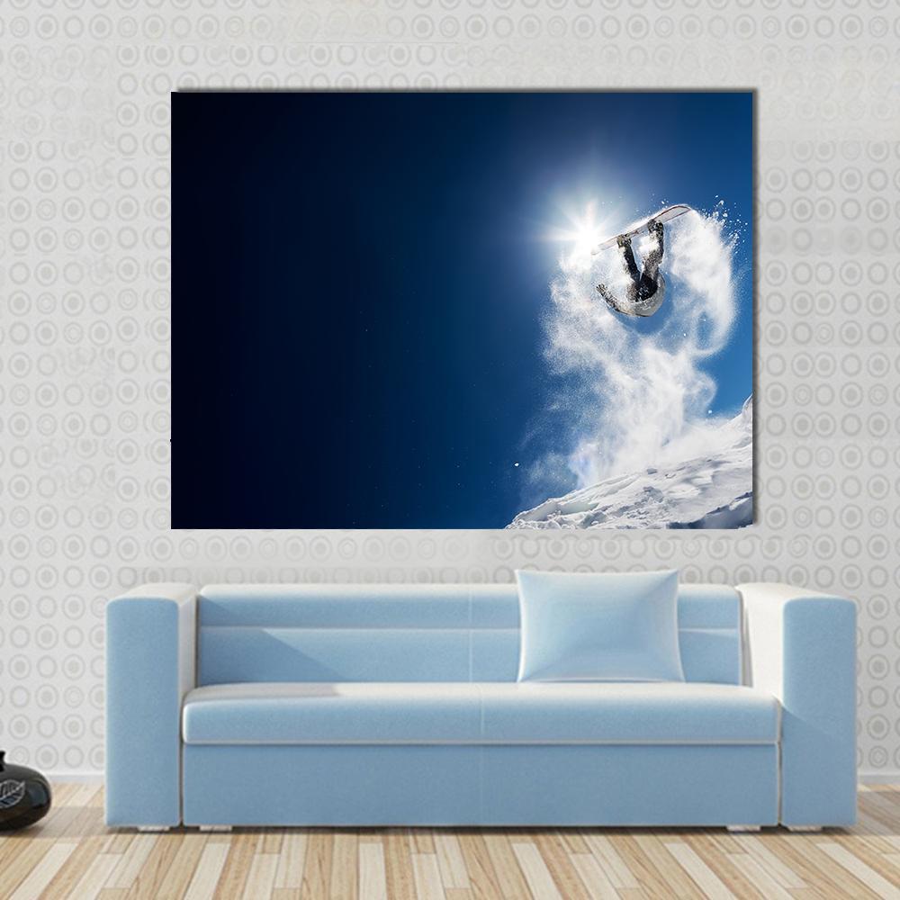 Snowboarder Making High Jump Canvas Wall Art-1 Piece-Gallery Wrap-48" x 32"-Tiaracle