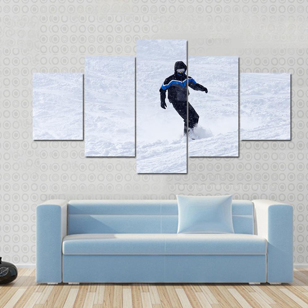 Snowboarder In Motion Canvas Wall Art-5 Star-Gallery Wrap-62&quot; x 32&quot;-Tiaracle