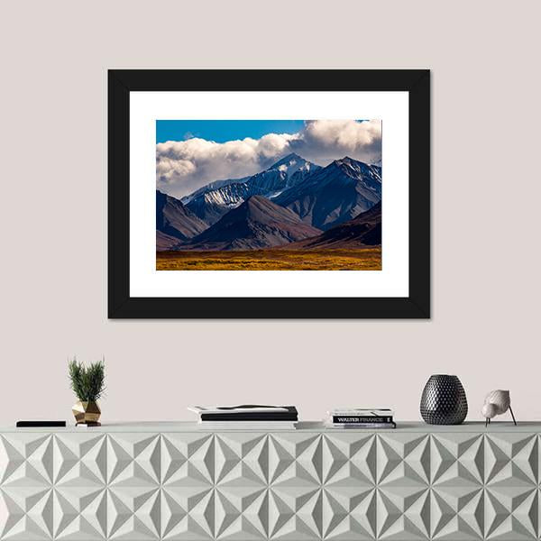 Snowcapped Peak In Denali During Autumn Canvas Wall Art-1 Piece-Framed Print-20" x 16"-Tiaracle