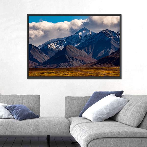 Snowcapped Peak In Denali During Autumn Canvas Wall Art-3 Horizontal-Gallery Wrap-25" x 16"-Tiaracle