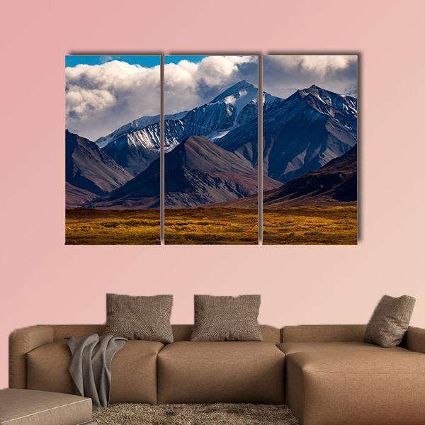 Snowcapped Peak In Denali During Autumn Canvas Wall Art-3 Horizontal-Gallery Wrap-37" x 24"-Tiaracle
