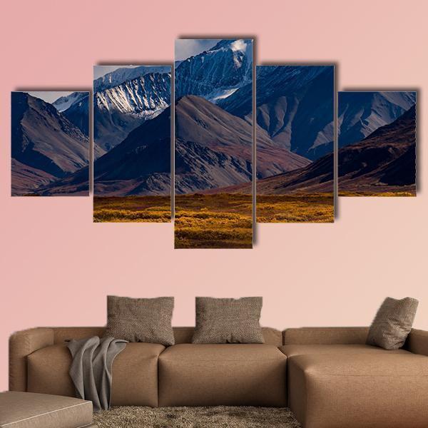 Snowcapped Peak In Denali During Autumn Canvas Wall Art-5 Star-Gallery Wrap-62" x 32"-Tiaracle