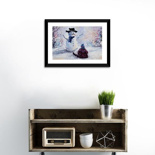 Snowman &amp; Child Canvas Wall Art-3 Horizontal-Gallery Wrap-25&quot; x 16&quot;-Tiaracle