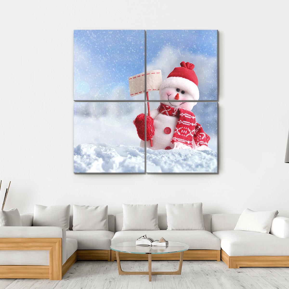 Snowman With A Blank Placard In His Hand Canvas Wall Art-4 Square-Gallery Wrap-17" x 17"-Tiaracle