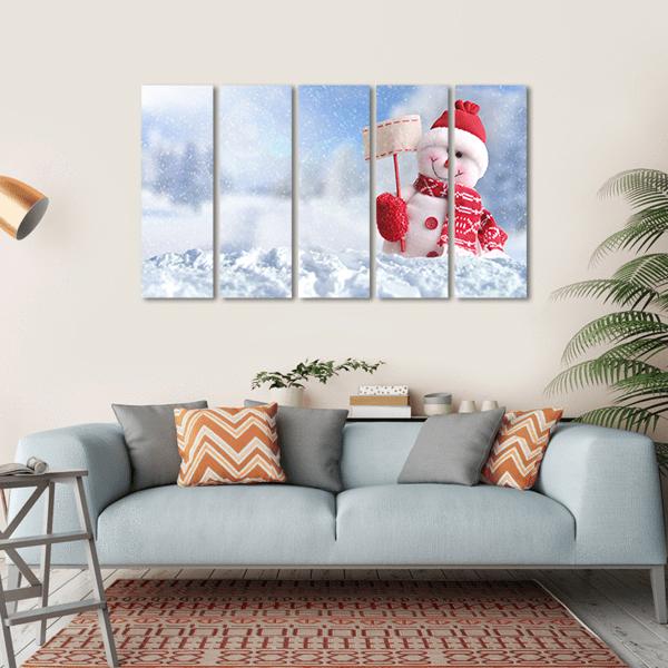 Snowman With A Blank Placard In His Hand Canvas Wall Art-5 Horizontal-Gallery Wrap-22" x 12"-Tiaracle