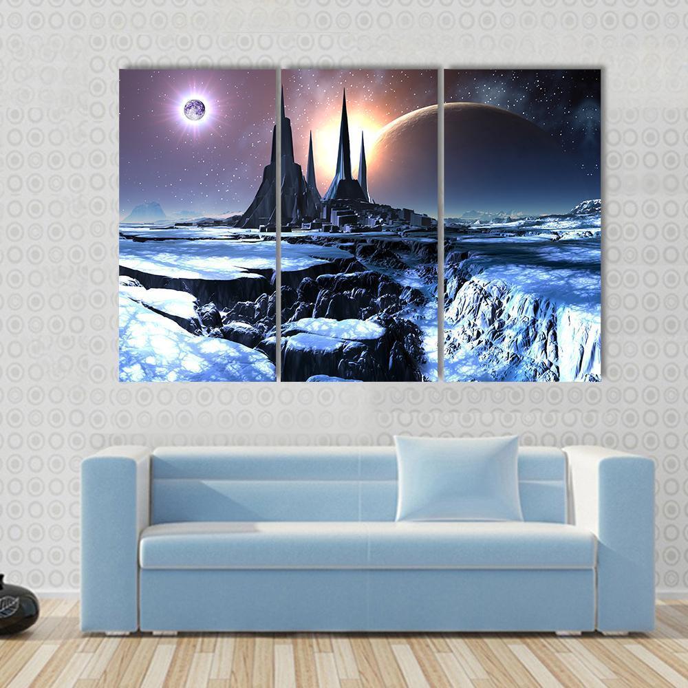 Snowy Alien Planet Canvas Wall Art-3 Horizontal-Gallery Wrap-37" x 24"-Tiaracle
