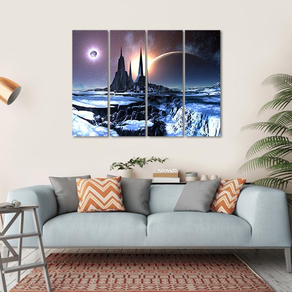 Snowy Alien Planet Canvas Wall Art-4 Horizontal-Gallery Wrap-34" x 24"-Tiaracle
