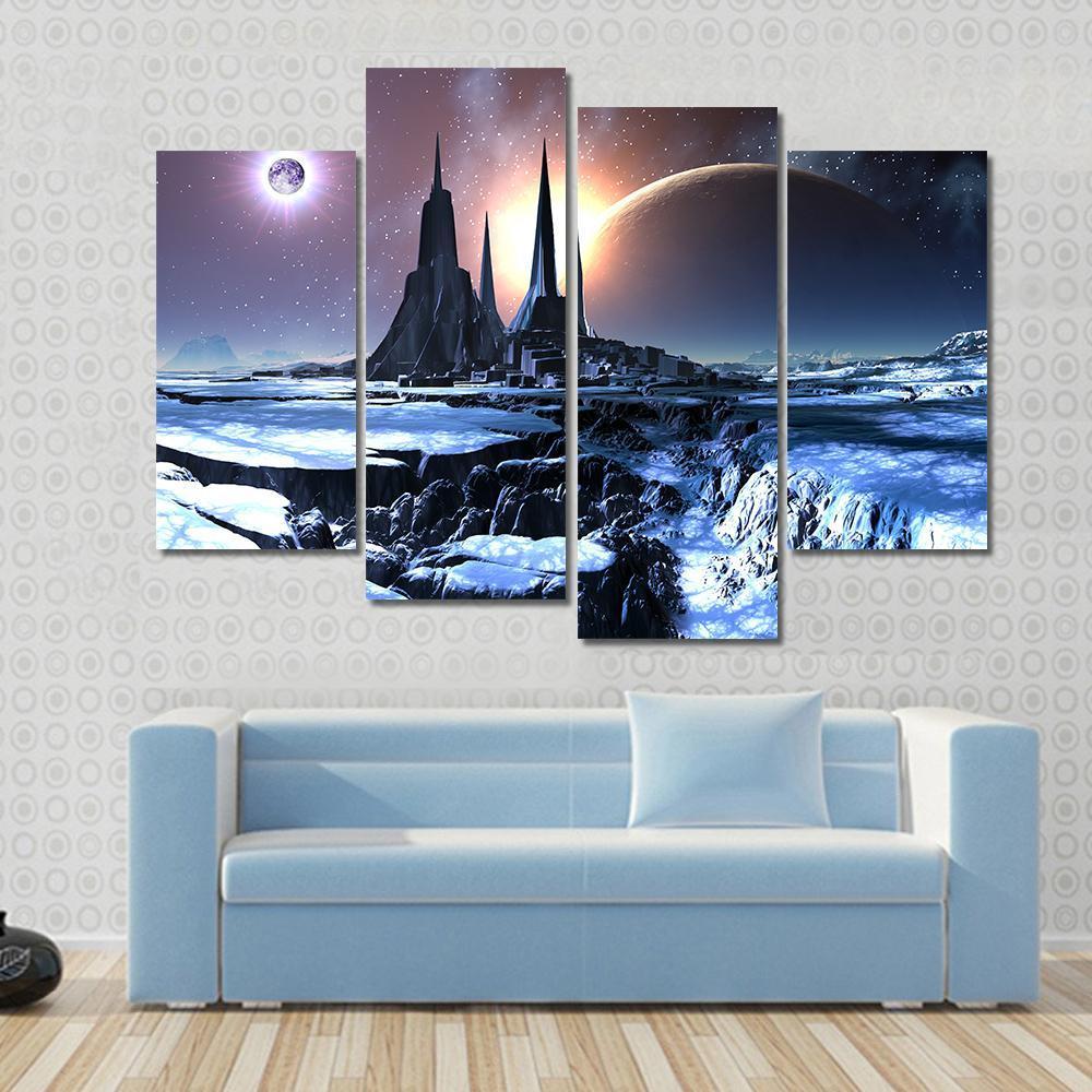 Snowy Alien Planet Canvas Wall Art-4 Pop-Gallery Wrap-50" x 32"-Tiaracle