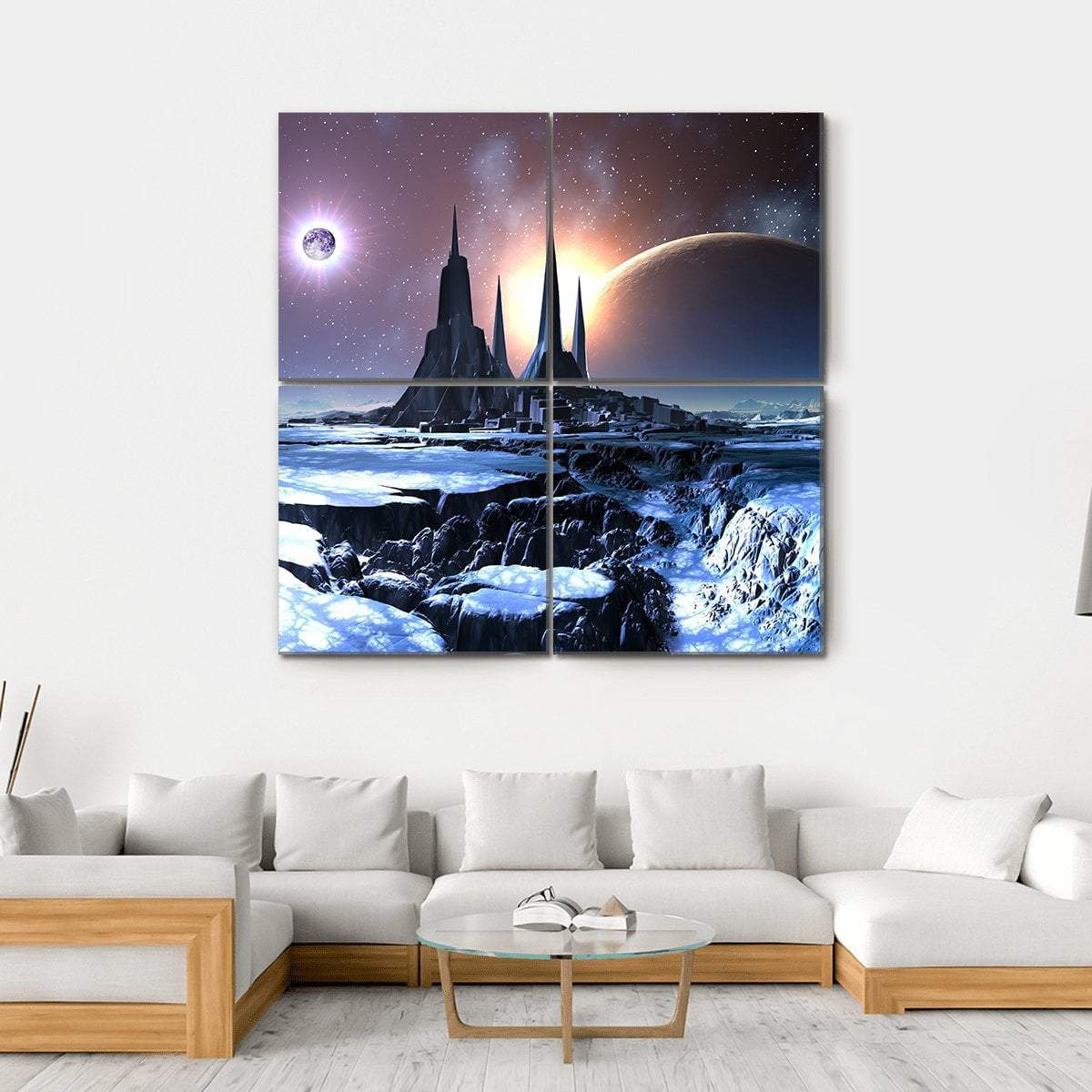 Snowy Alien Planet Canvas Wall Art-4 Square-Gallery Wrap-17" x 17"-Tiaracle