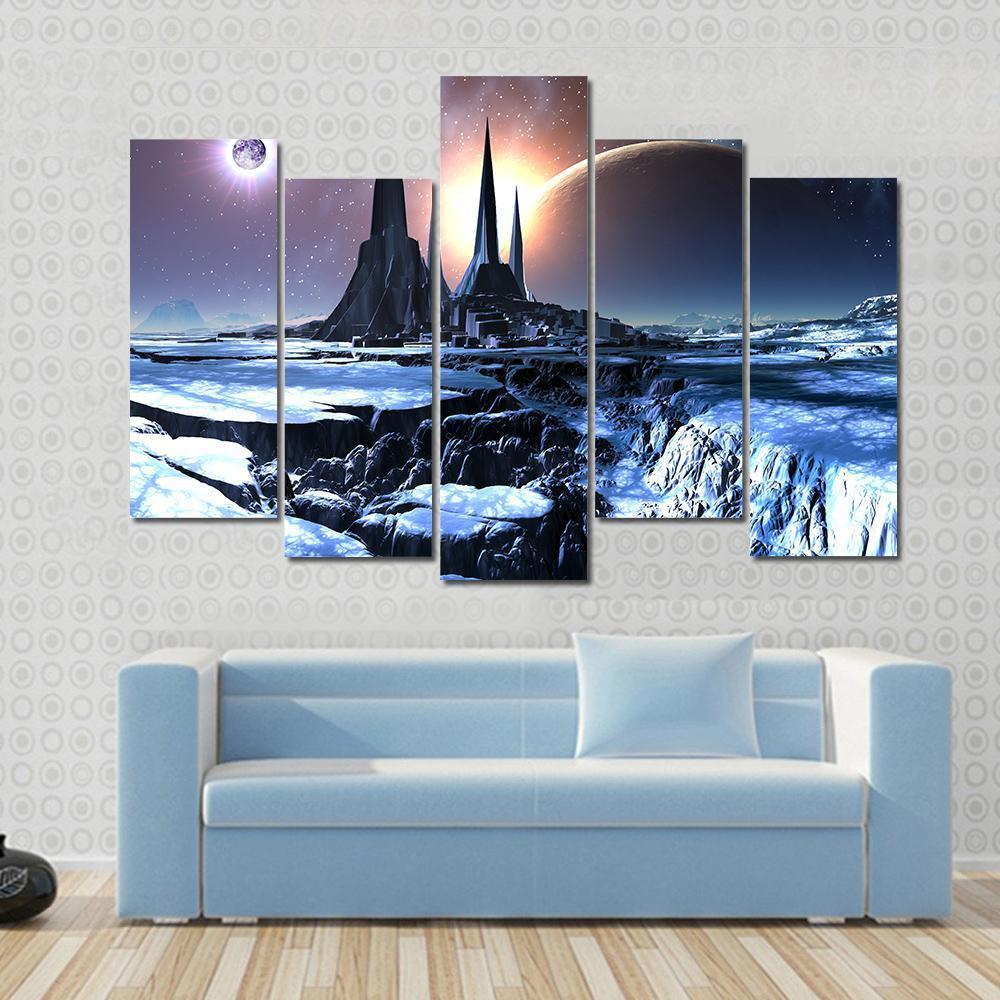Snowy Alien Planet Canvas Wall Art-5 Pop-Gallery Wrap-47" x 32"-Tiaracle