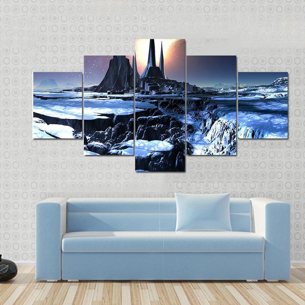 Snowy Alien Planet Canvas Wall Art-5 Star-Gallery Wrap-62" x 32"-Tiaracle