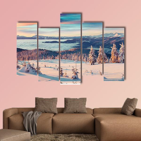 Snowy Carpathian Mountains Canvas Wall Art-5 Pop-Gallery Wrap-47" x 32"-Tiaracle