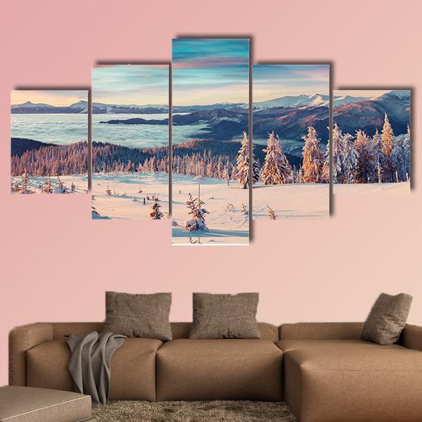Snowy Carpathian Mountains Canvas Wall Art-5 Star-Gallery Wrap-62" x 32"-Tiaracle