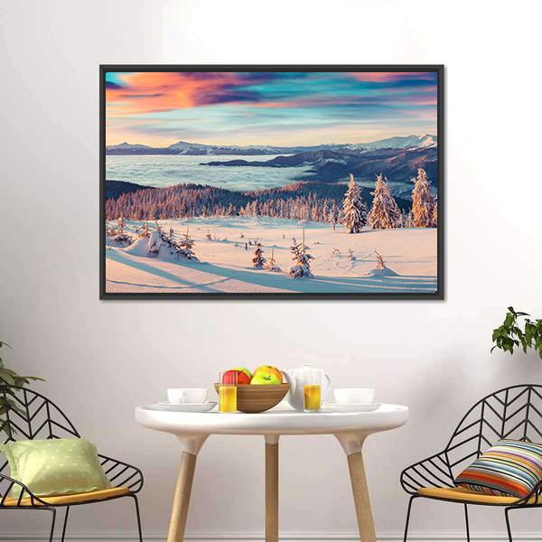 Snowy Carpathian Mountains Canvas Wall Art-1 Piece-Floating Frame-24" x 16"-Tiaracle