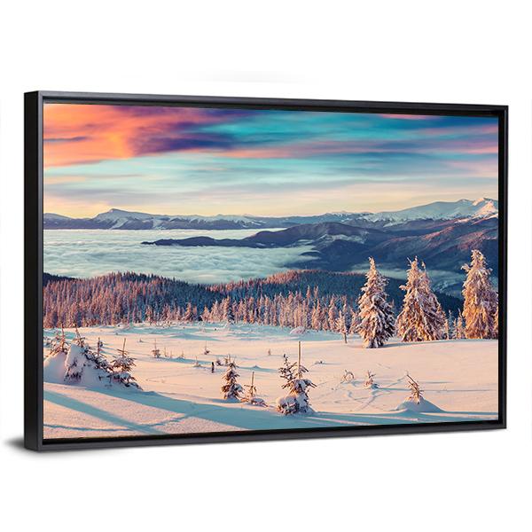 Snowy Carpathian Mountains Panoramic Canvas Wall Art-1 Piece-36" x 12"-Tiaracle