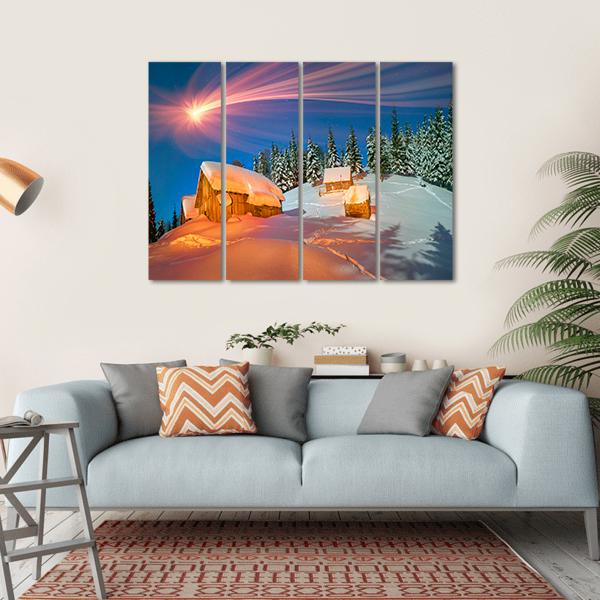 Snowy Houses Of Carpathians Canvas Wall Art-4 Horizontal-Gallery Wrap-34" x 24"-Tiaracle
