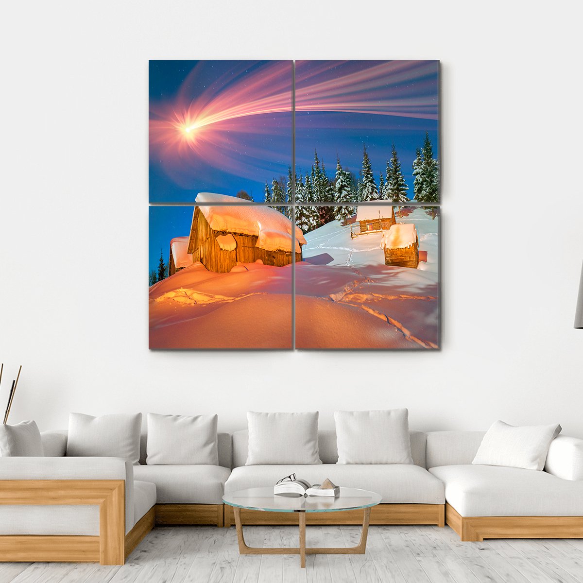 Snowy Houses Of Carpathians Canvas Wall Art-4 Square-Gallery Wrap-17" x 17"-Tiaracle