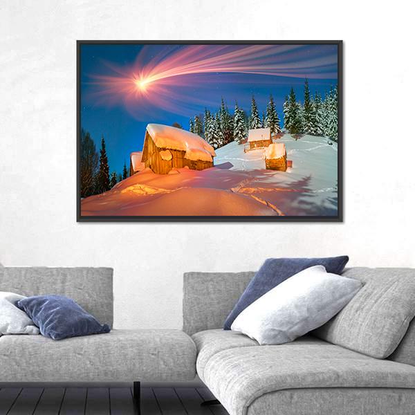 Snowy Houses Of Carpathians Canvas Wall Art-3 Horizontal-Gallery Wrap-25" x 16"-Tiaracle