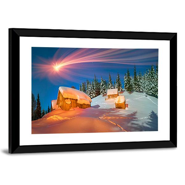 Snowy Houses Of Carpathians Canvas Wall Art-3 Horizontal-Gallery Wrap-25" x 16"-Tiaracle