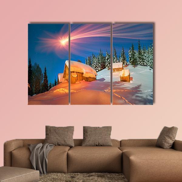 Snowy Houses Of Carpathians Canvas Wall Art-3 Horizontal-Gallery Wrap-37" x 24"-Tiaracle
