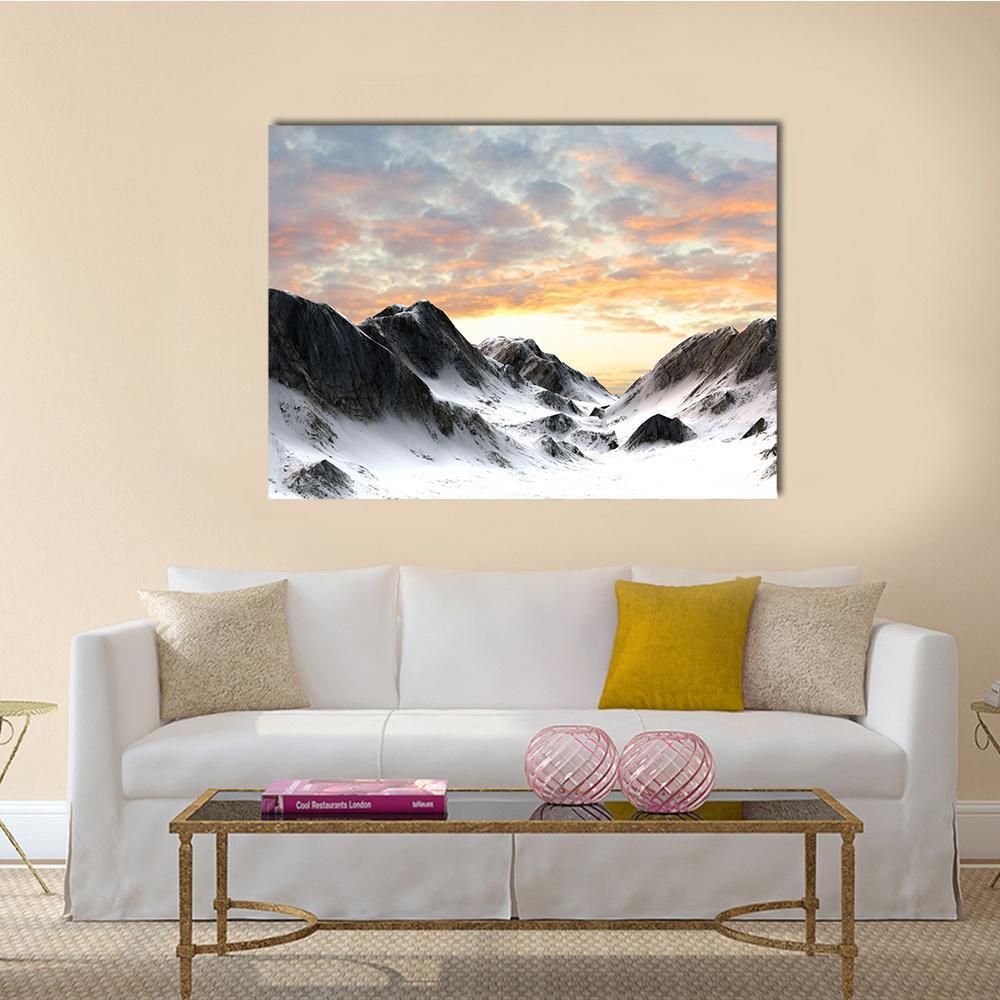 Snowy Mountains Peak Canvas Wall Art-1 Piece-Gallery Wrap-48" x 32"-Tiaracle
