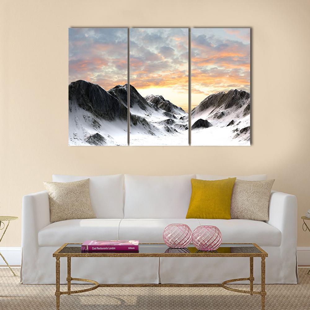Snowy Mountains Peak Canvas Wall Art-3 Horizontal-Gallery Wrap-37" x 24"-Tiaracle