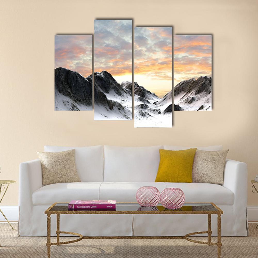 Snowy Mountains Peak Canvas Wall Art-4 Pop-Gallery Wrap-50" x 32"-Tiaracle