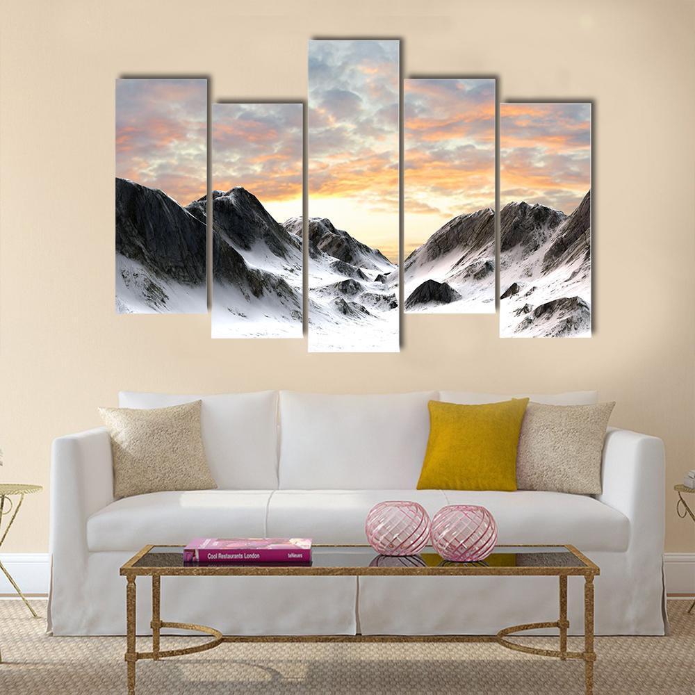 Snowy Mountains Peak Canvas Wall Art-5 Pop-Gallery Wrap-47" x 32"-Tiaracle