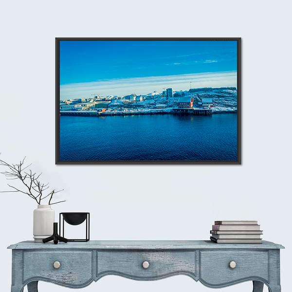 Snowy Mountains Peeking Out Behind Bodo Canvas Wall Art-1 Piece-Floating Frame-24" x 16"-Tiaracle
