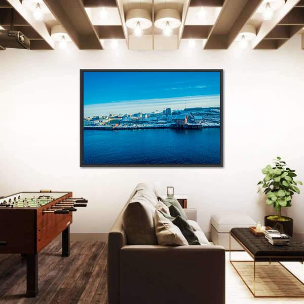 Snowy Mountains Peeking Out Behind Bodo Canvas Wall Art-3 Horizontal-Gallery Wrap-25" x 16"-Tiaracle