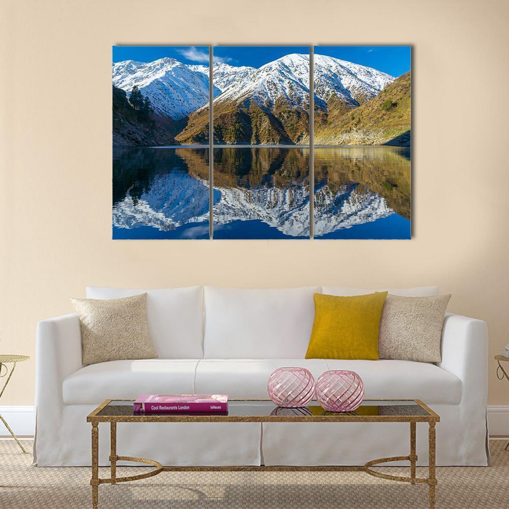 Snowy Peaks In A Mountain Lake Canvas Wall Art-3 Horizontal-Gallery Wrap-37" x 24"-Tiaracle