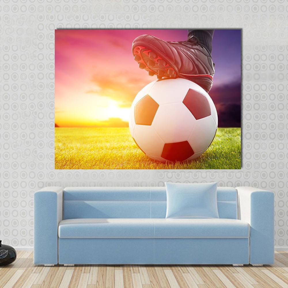 Soccer Ball At The Kickoff Of A Game With Sunset Canvas Wall Art-4 Square-Gallery Wrap-17" x 17"-Tiaracle