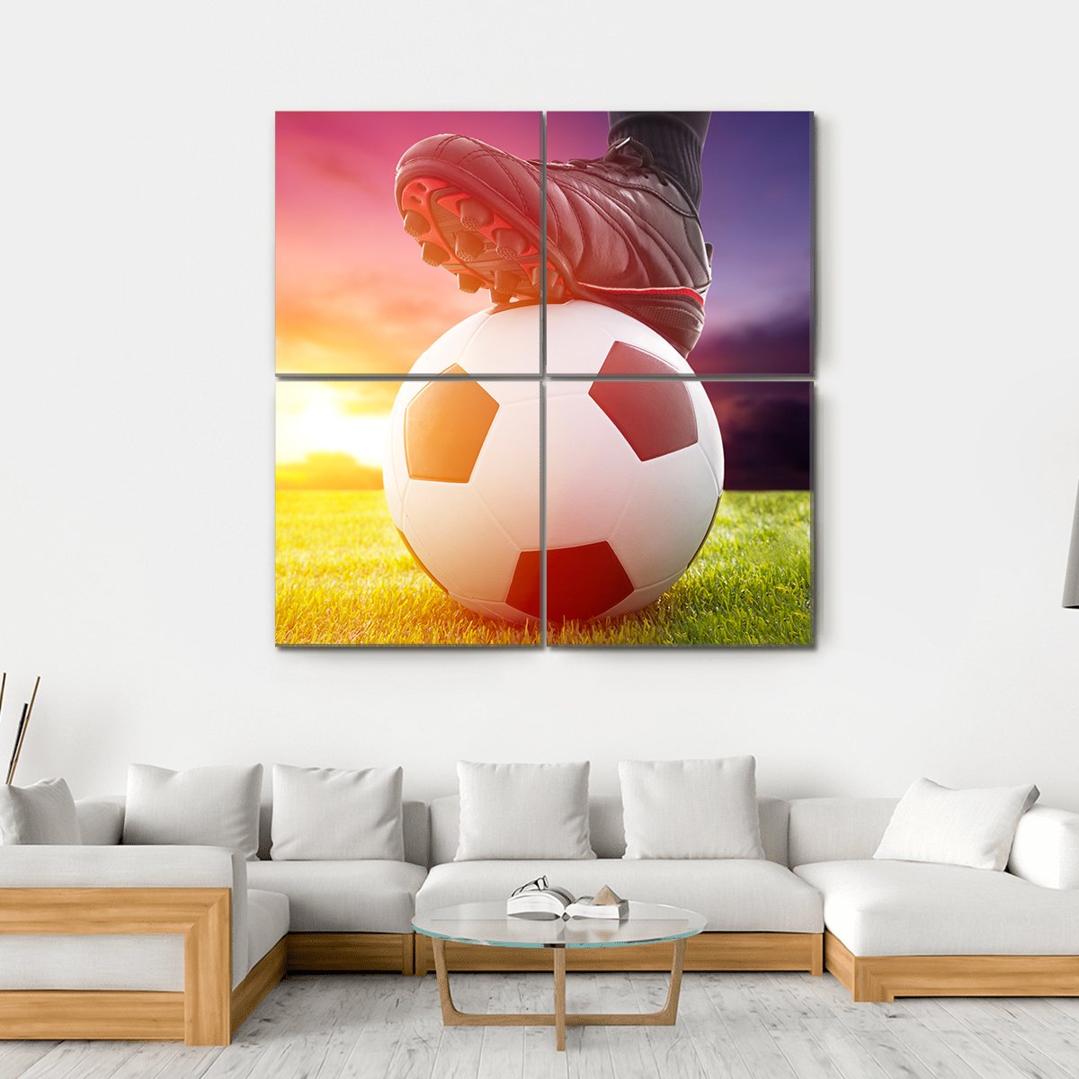 Soccer Ball At The Kickoff Of A Game With Sunset Canvas Wall Art-4 Square-Gallery Wrap-17" x 17"-Tiaracle