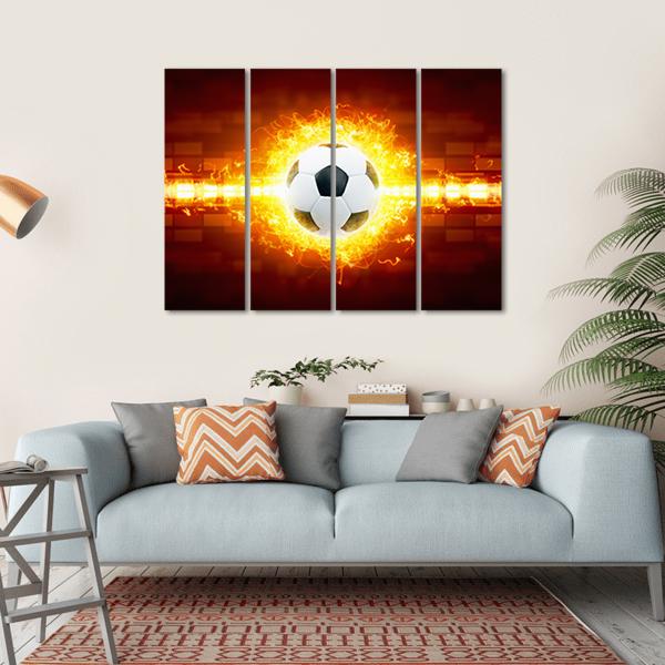 Soccer Ball In Fire Canvas Wall Art-4 Horizontal-Gallery Wrap-34" x 24"-Tiaracle