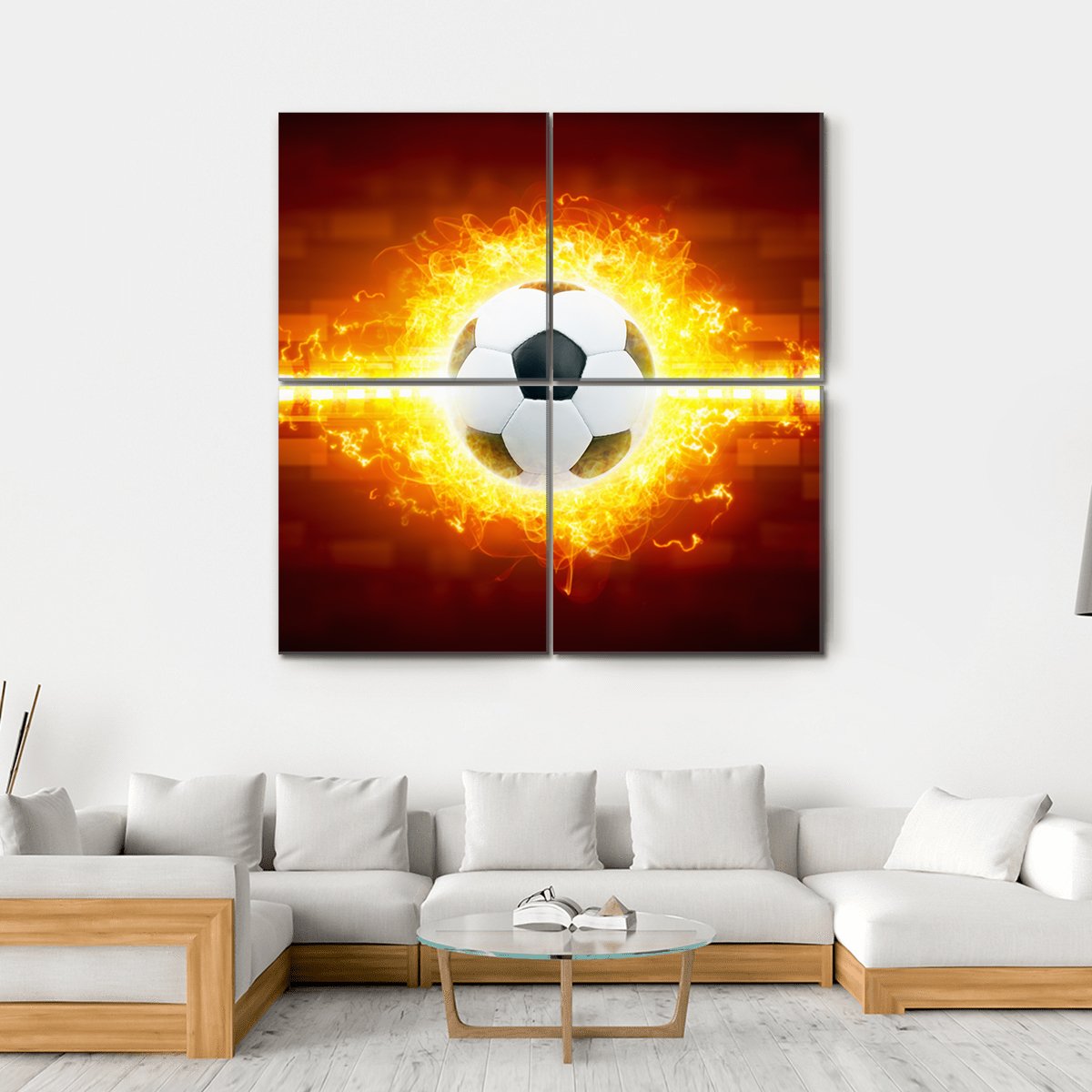 Soccer Ball In Fire Canvas Wall Art-4 Square-Gallery Wrap-17&quot; x 17&quot;-Tiaracle