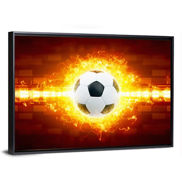 Soccer Ball In Fire Canvas Wall Art-3 Horizontal-Gallery Wrap-25" x 16"-Tiaracle
