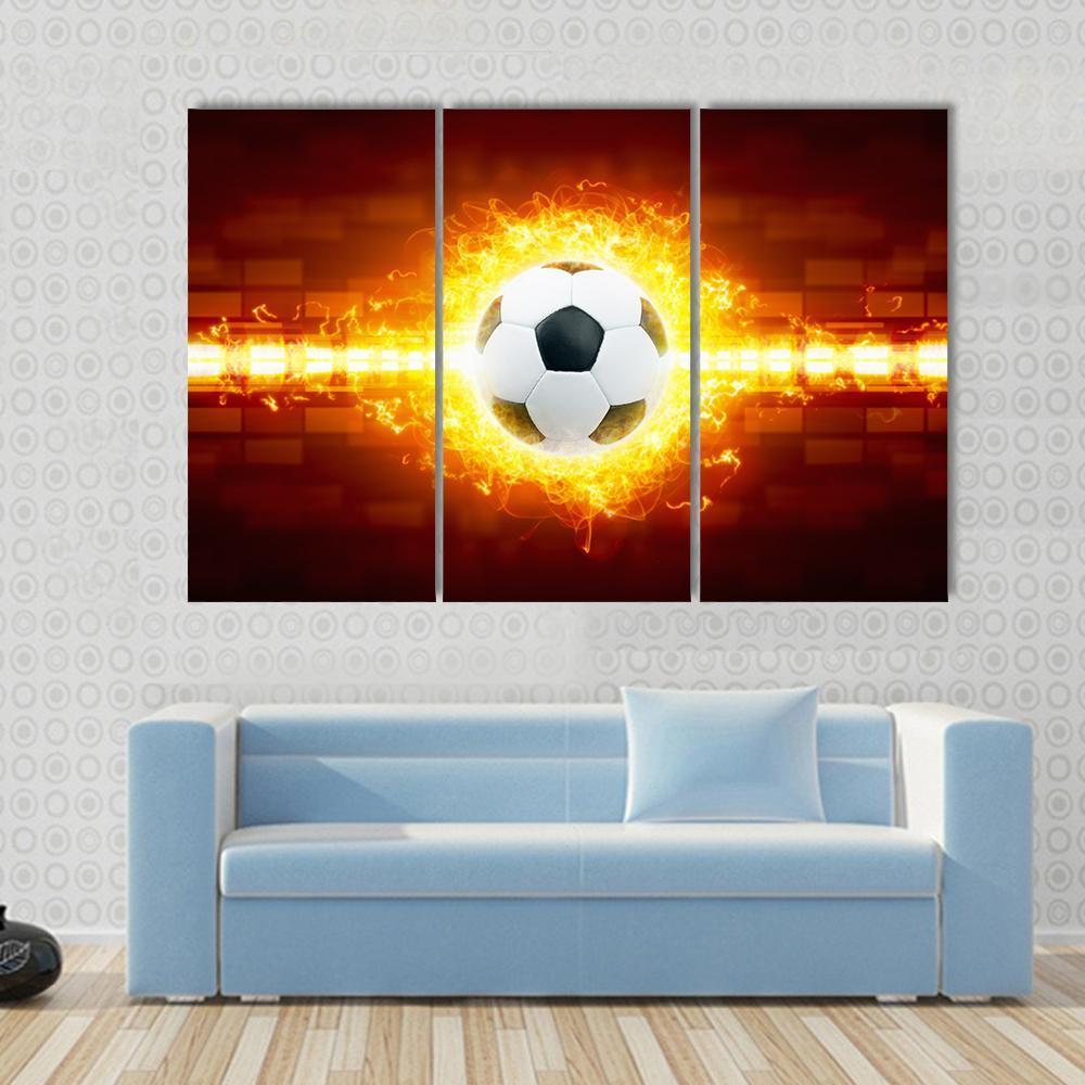 Soccer Ball In Fire Canvas Wall Art-3 Horizontal-Gallery Wrap-37" x 24"-Tiaracle