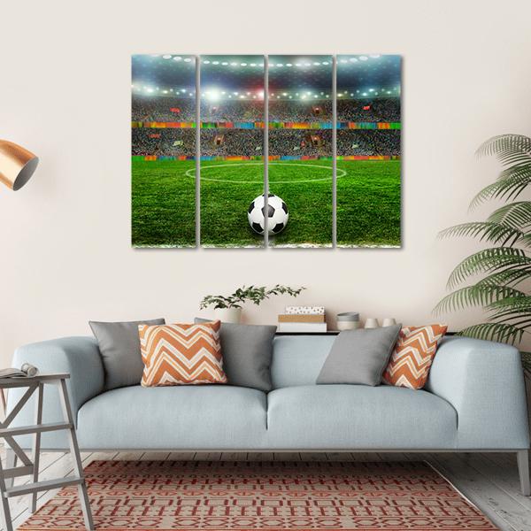 Soccer Ball In Stadium Canvas Wall Art-4 Horizontal-Gallery Wrap-34" x 24"-Tiaracle