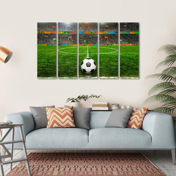Soccer Ball In Stadium Canvas Wall Art-5 Horizontal-Gallery Wrap-22" x 12"-Tiaracle