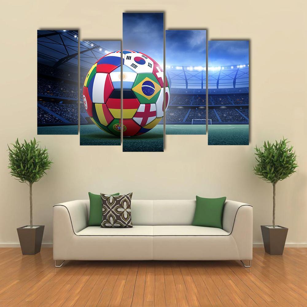 Soccer Ball In The Stadium Canvas Wall Art-5 Pop-Gallery Wrap-47" x 32"-Tiaracle