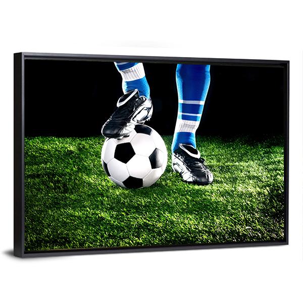 Soccer Ball &amp; Player Feet Canvas Wall Art-3 Horizontal-Gallery Wrap-25&quot; x 16&quot;-Tiaracle