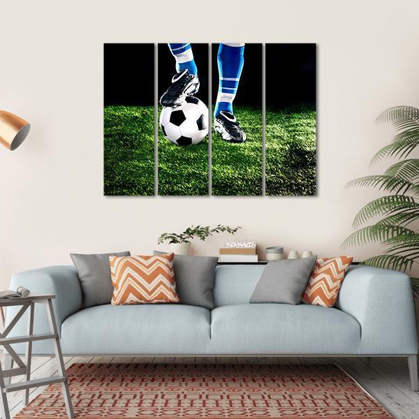 Soccer Ball & Player Feet Canvas Wall Art-4 Horizontal-Gallery Wrap-34" x 24"-Tiaracle