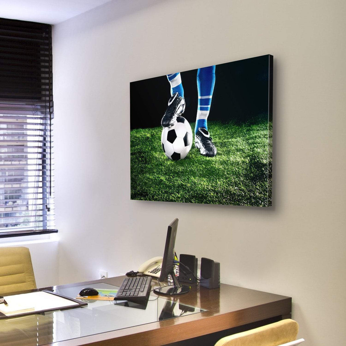 Soccer Ball &amp; Player Feet Canvas Wall Art-3 Horizontal-Gallery Wrap-25&quot; x 16&quot;-Tiaracle