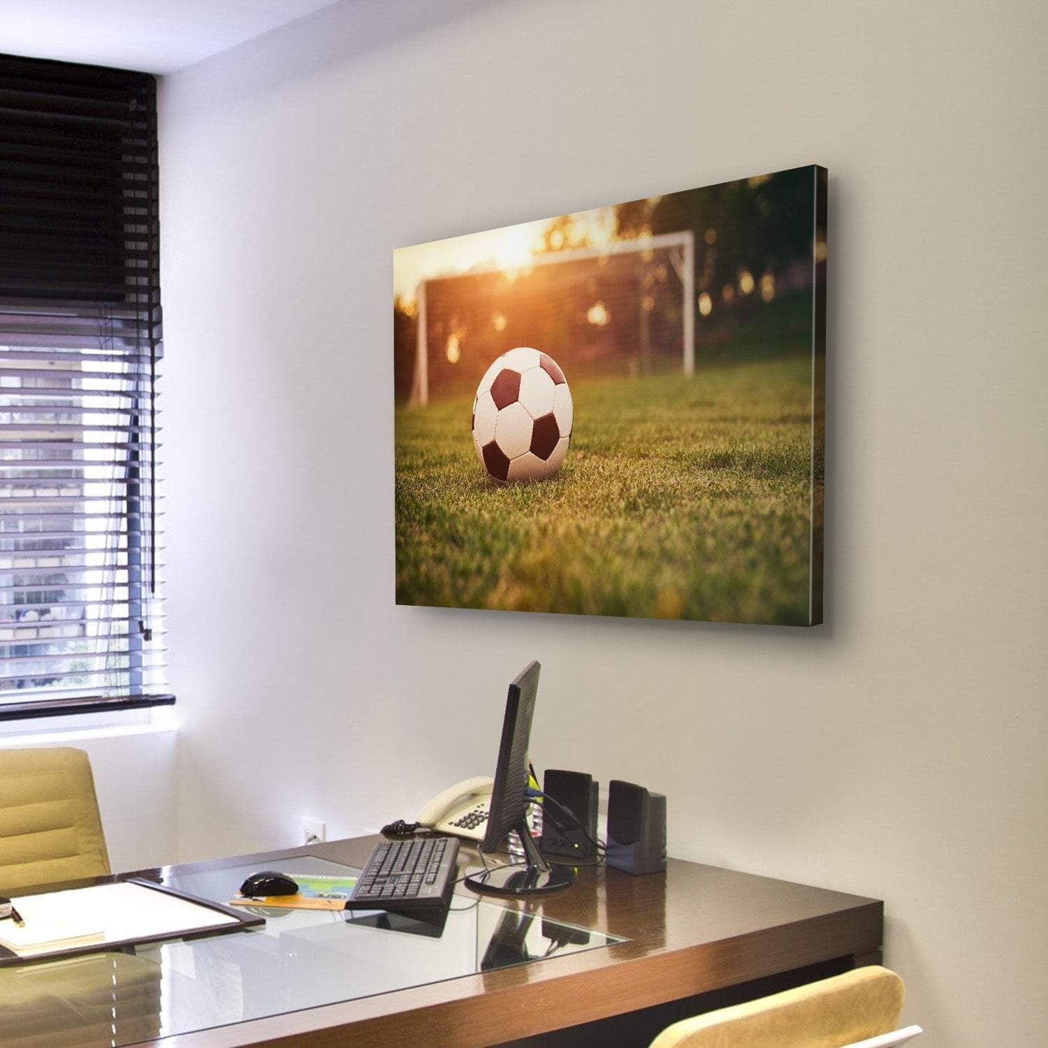 Soccer In Sunset Canvas Wall Art-5 Pop-Gallery Wrap-47" x 32"-Tiaracle