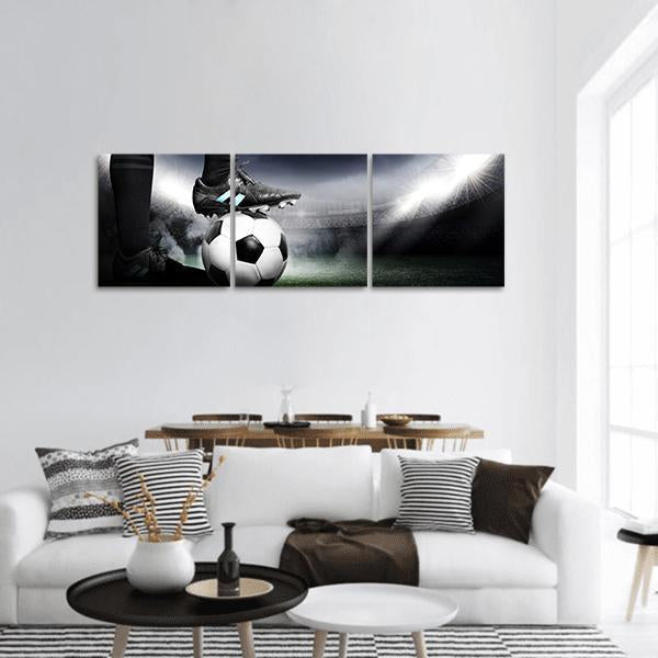 Soccer Player With Soccer Panoramic Canvas Wall Art-3 Piece-25" x 08"-Tiaracle