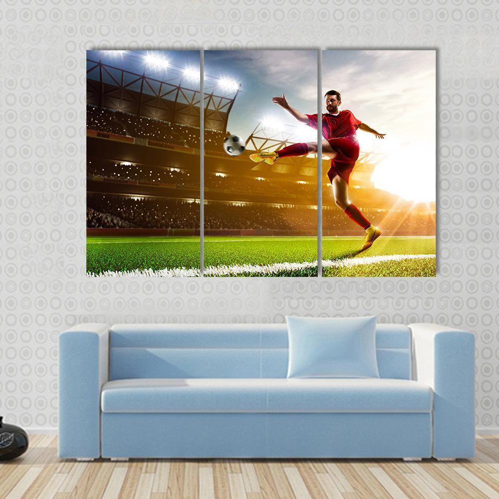 Soccer Player In Stadium Canvas Wall Art-3 Horizontal-Gallery Wrap-37" x 24"-Tiaracle